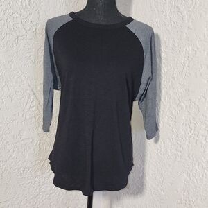 Black and Gray 3/4 Sleeve Crew Neck Tee